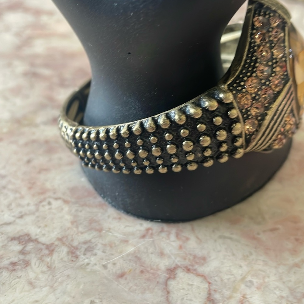 EUC Vintage Elegant Yellow & Brown Ring Cuff Bracelet W/Large Yellow Gemstones - Picture 7 of 13